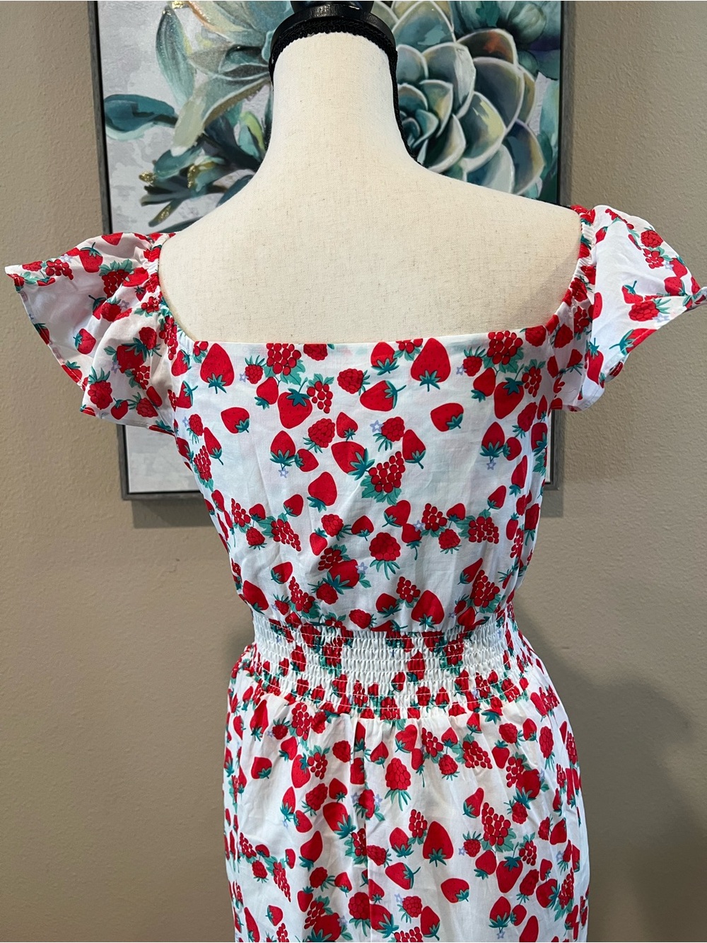 Betsey Johnson White Maxi Dress with Red Strawberry Print - Picture 9 of 11